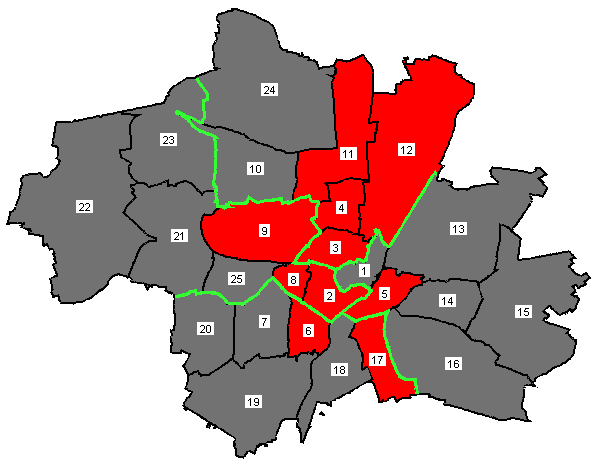 Stimmenmehrheit nach Stadtbezirken