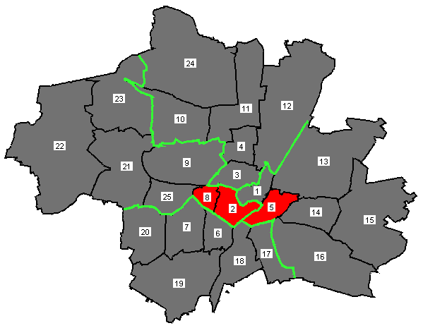 Stimmenmehrheit nach Stadtbezirken